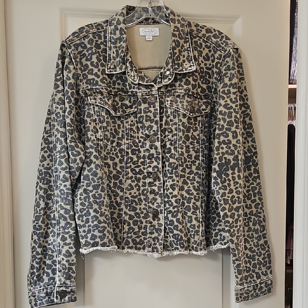 Mudpie Leopard Print Denim Jacket